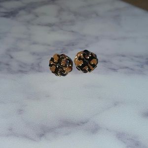 TORY BURCH Logo Navy and Orange Stud Earrings